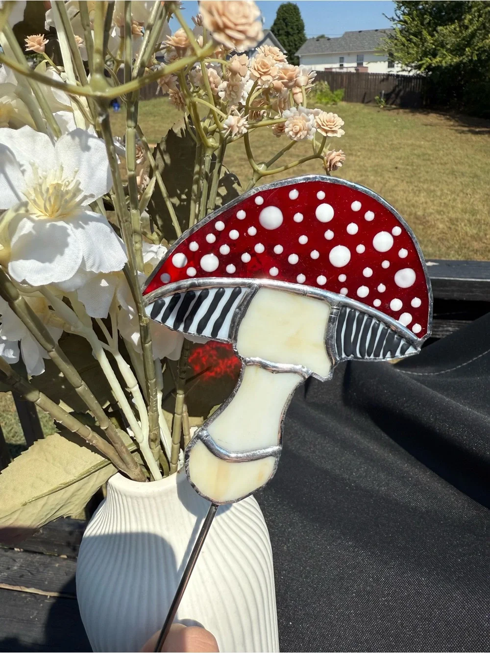 Fairy Garden Mushroom Stained Glass Suncatcher - Plant Stake | Cottage Core